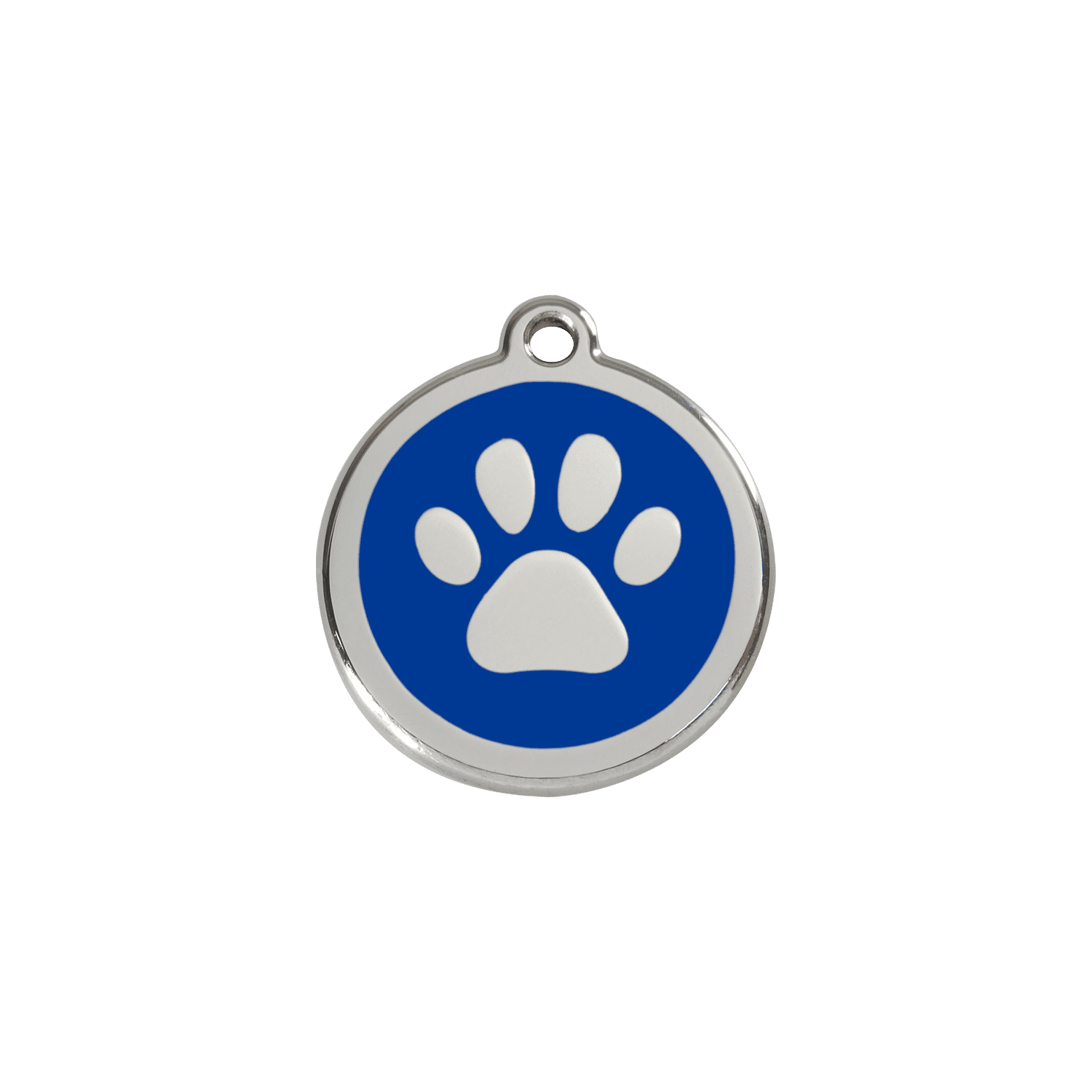 Vue avant - Médaille personnalisée pour chien/chat Red Dingo Émail/Acier inoxydable - Empreinte de patte - Bleu foncé - Size S