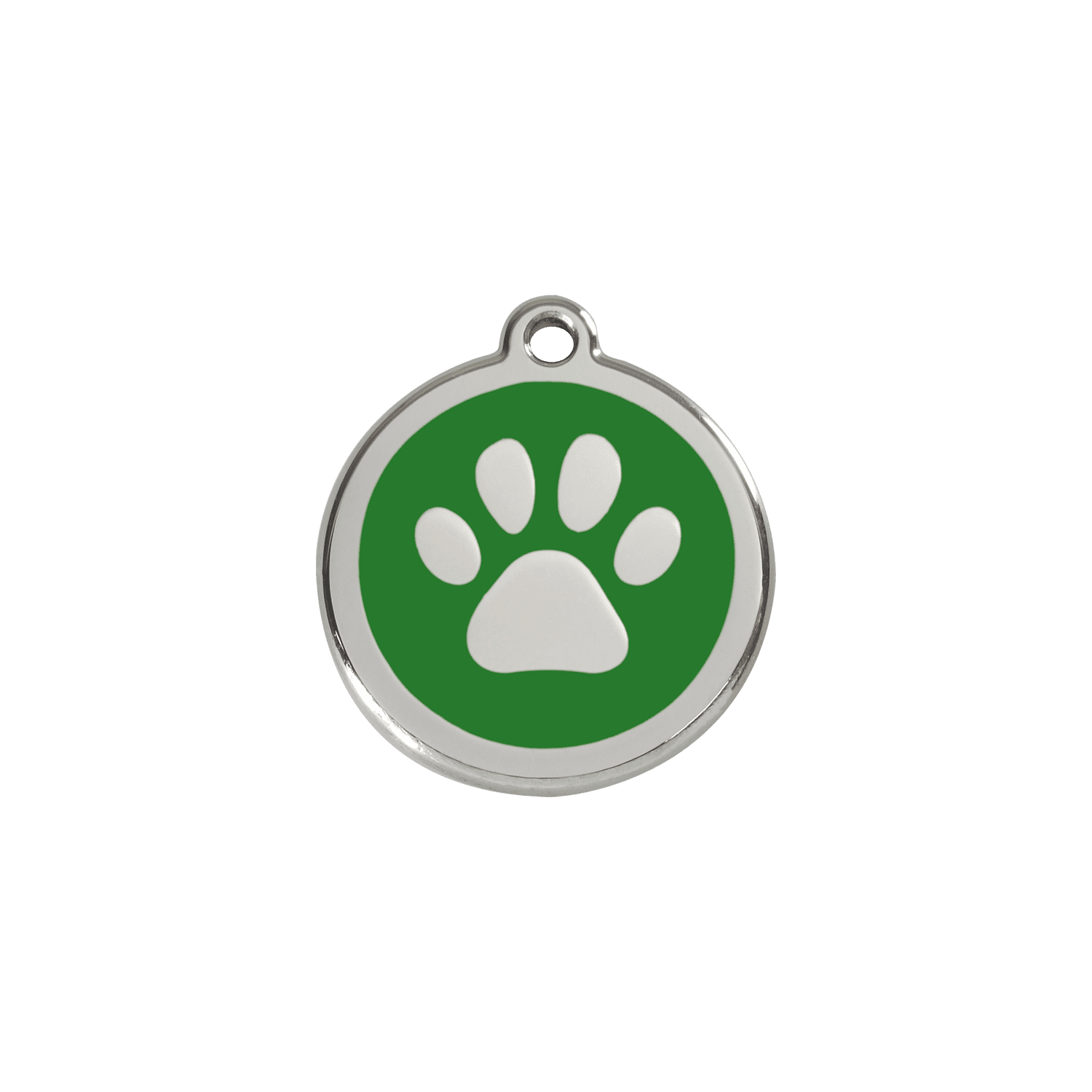 Vue avant - Médaille personnalisée pour chien/chat Red Dingo Émail et acier inoxydable - Empreinte de patte - Vert - Size S