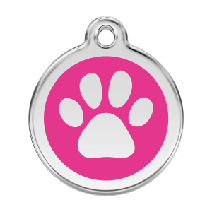 Bright Pink Paw Print Dog ID Tag Large