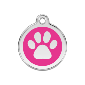 Bright Pink Paw Print Dog ID Tag Medium