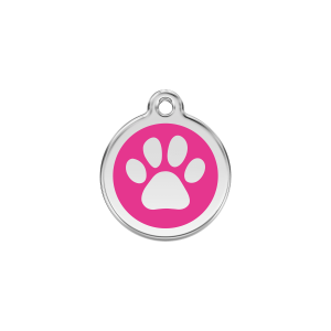 Bright Pink Paw Print Cat ID Tag Small