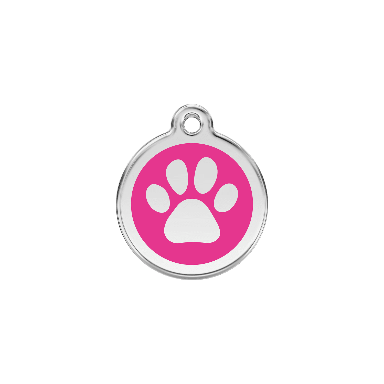 Vue avant - Médaille personnalisable pour chien/chat Red Dingo Émail/Acier inoxydable - Empreinte de patte - Rose vif - Size S