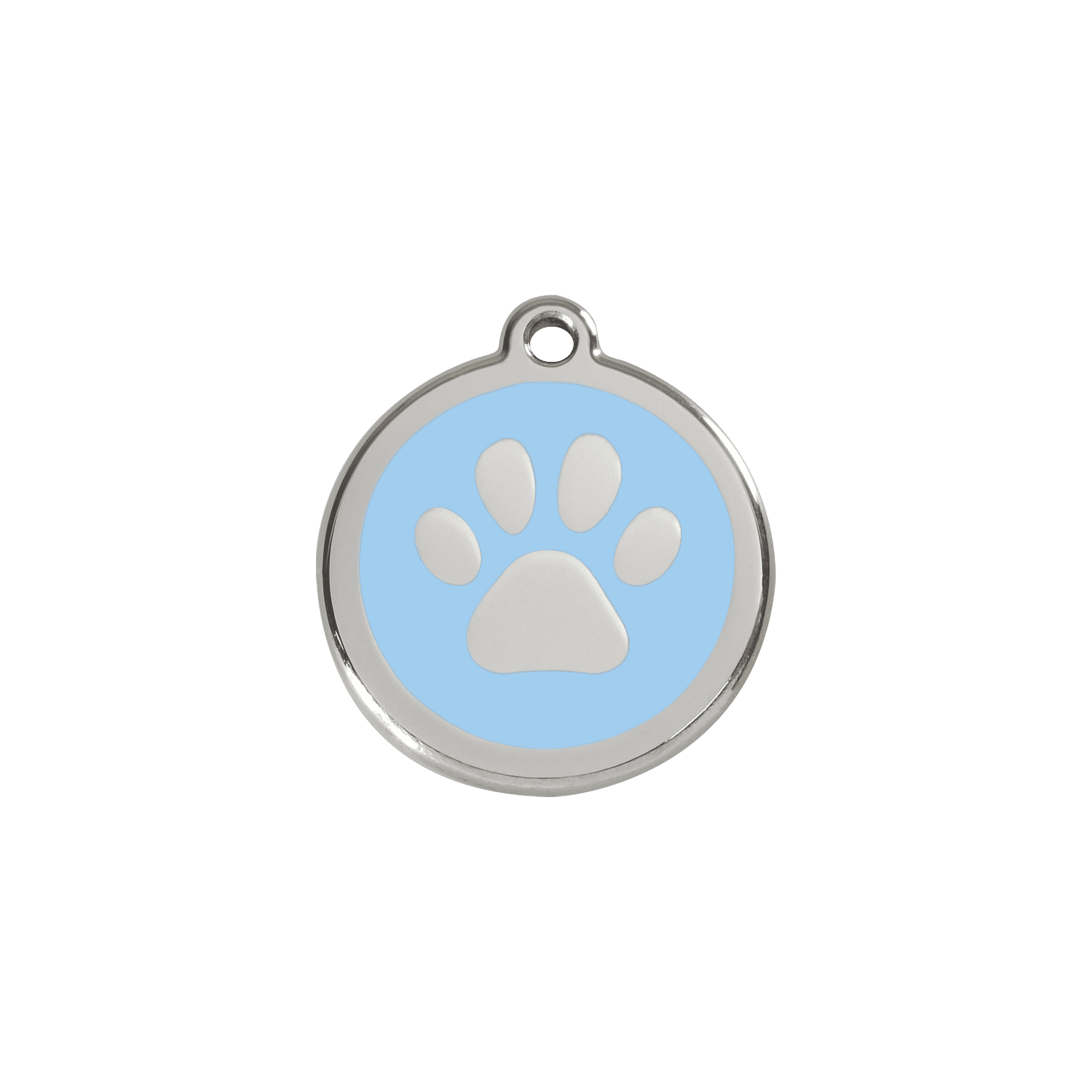 Vue avant - Médaille personnalisable pour chien/chat Red Dingo Émail/Acier inoxydable Bleu clair - Empreinte de patte - Size S