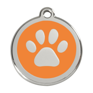 Large Orange Paw Print Dog ID Tag in Enamel and Stainless Steel