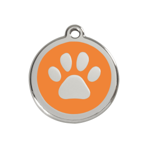 Medium Orange Paw Print Dog ID Tag in Enamel and Stainless Steel