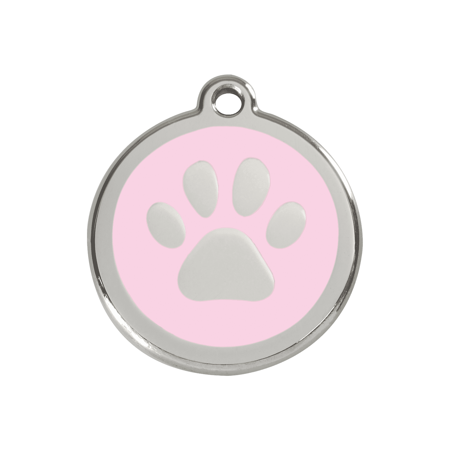 Vue avant - Médaille personnalisée pour chien/chat Red Dingo Émail et acier inoxydable - Empreinte de patte rose - Size M