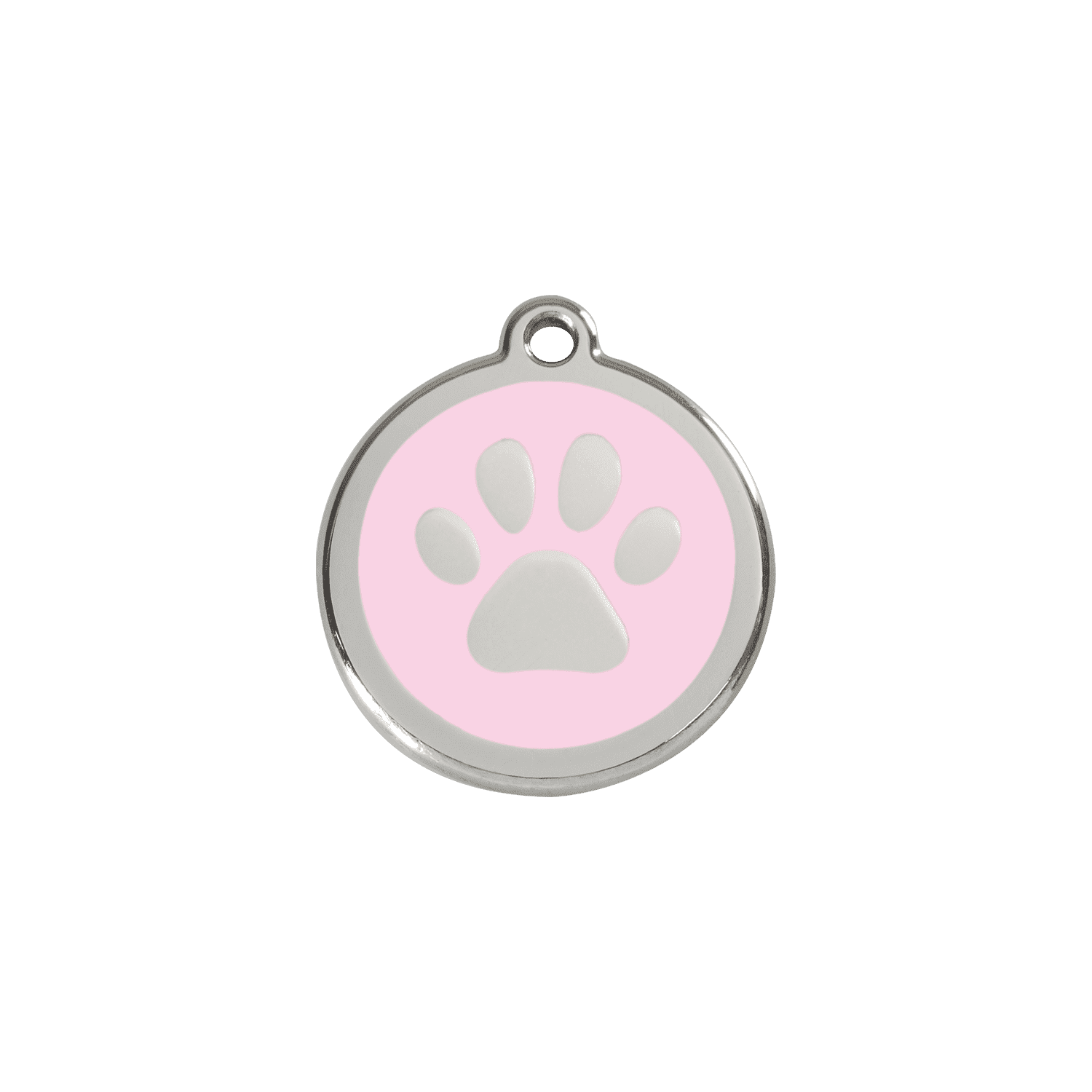 Vue avant - Médaille personnalisée pour chien/chat Red Dingo Émail/Acier inoxydable - Empreinte de patte rose - Size S