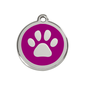 Medium Purple Paw Print Dog ID Tag in Enamel and Stainless Steel