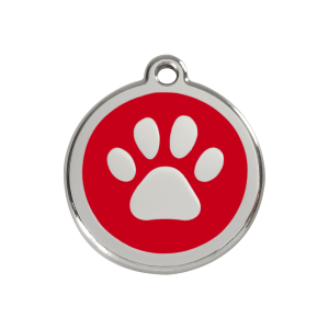 Red Paw Print Dog ID Tag Medium