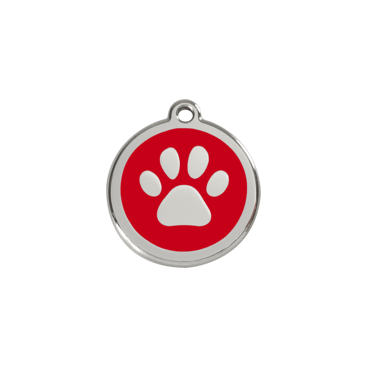 Vue avant - Médaille personnalisable pour chien/chat Red Dingo Émail/Acier inoxydable - Empreinte de patte - Rouge - Size S