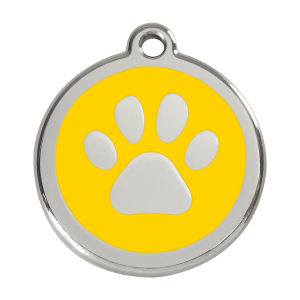 Large Yellow Paw Print Dog ID Tag in Enamel and Stainless Steel