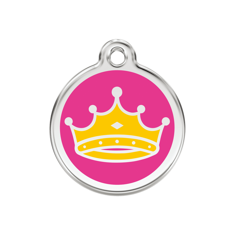 Vue avant - Médaille personnalisée pour chien Red Dingo Émail et acier inoxydable Reine Rose vif - Size M