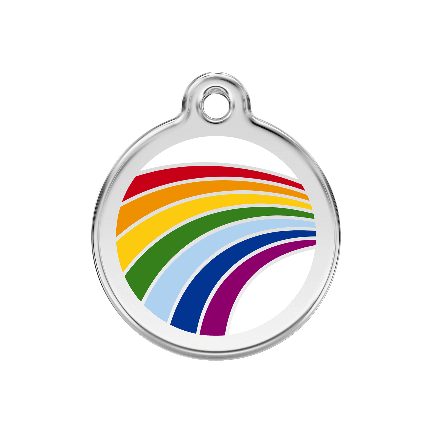 Vue avant - Médaille personnalisée pour chien Red Dingo Émail et acier inoxydable arc-en-ciel blanc - Size M