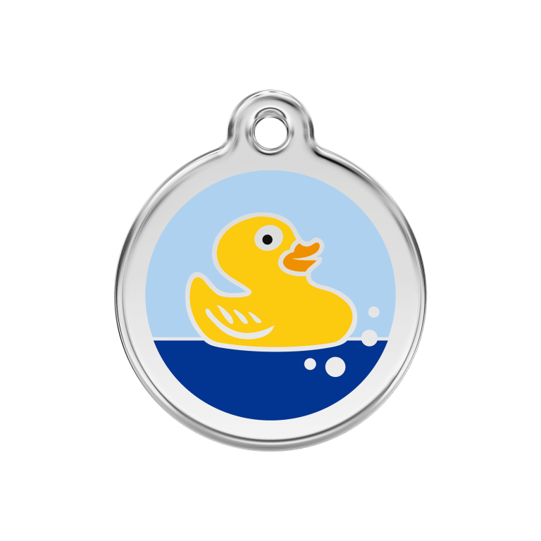 Vue avant - Médaille personnalisée pour chien Red Dingo Émail et acier inoxydable Canard en caoutchouc - Bleu clair - Size M