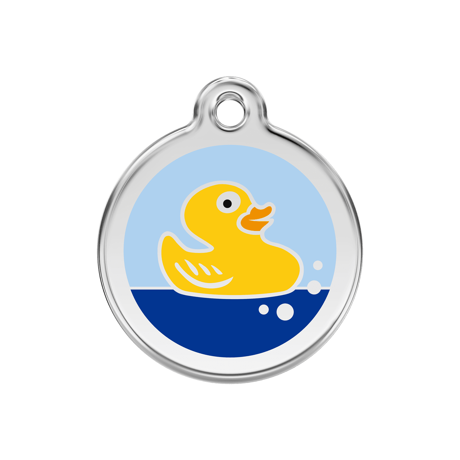 Vue avant - Médaille personnalisée pour chien Red Dingo Émail et acier inoxydable Canard en caoutchouc - Bleu clair - Size M