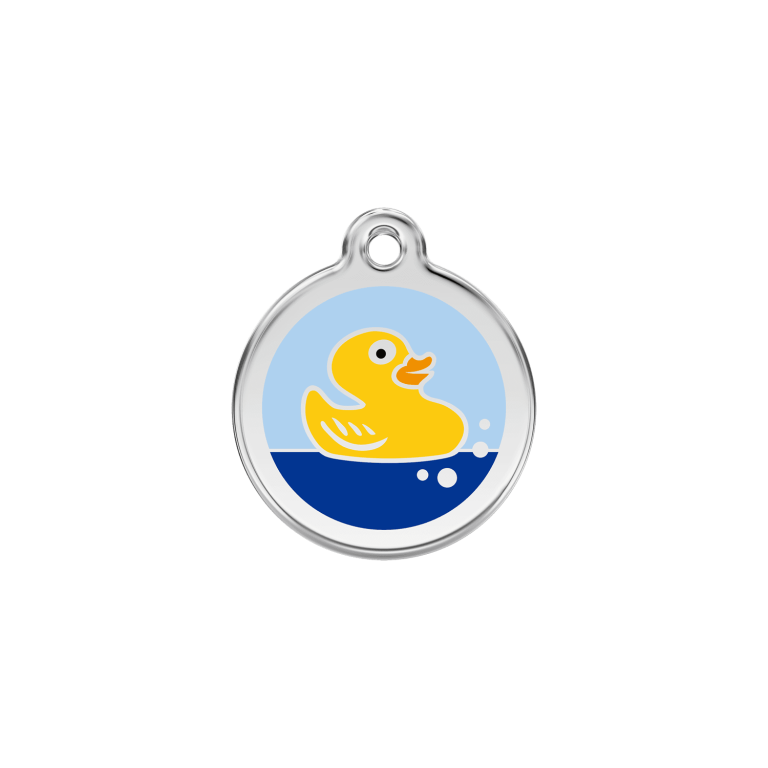 Vue avant - Médaille personnalisée pour chien/chat Red Dingo Émail et acier inoxydable - Canard en caoutchouc - Bleu clair - Size S