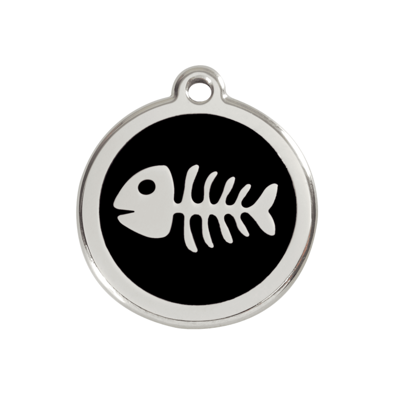 Vue avant - Médaille personnalisée pour chien ou chat - Red Dingo - Squelette de poisson - Noir - Size M