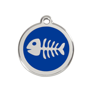 Dark Blue Fish Skeleton Dog ID Tag Medium