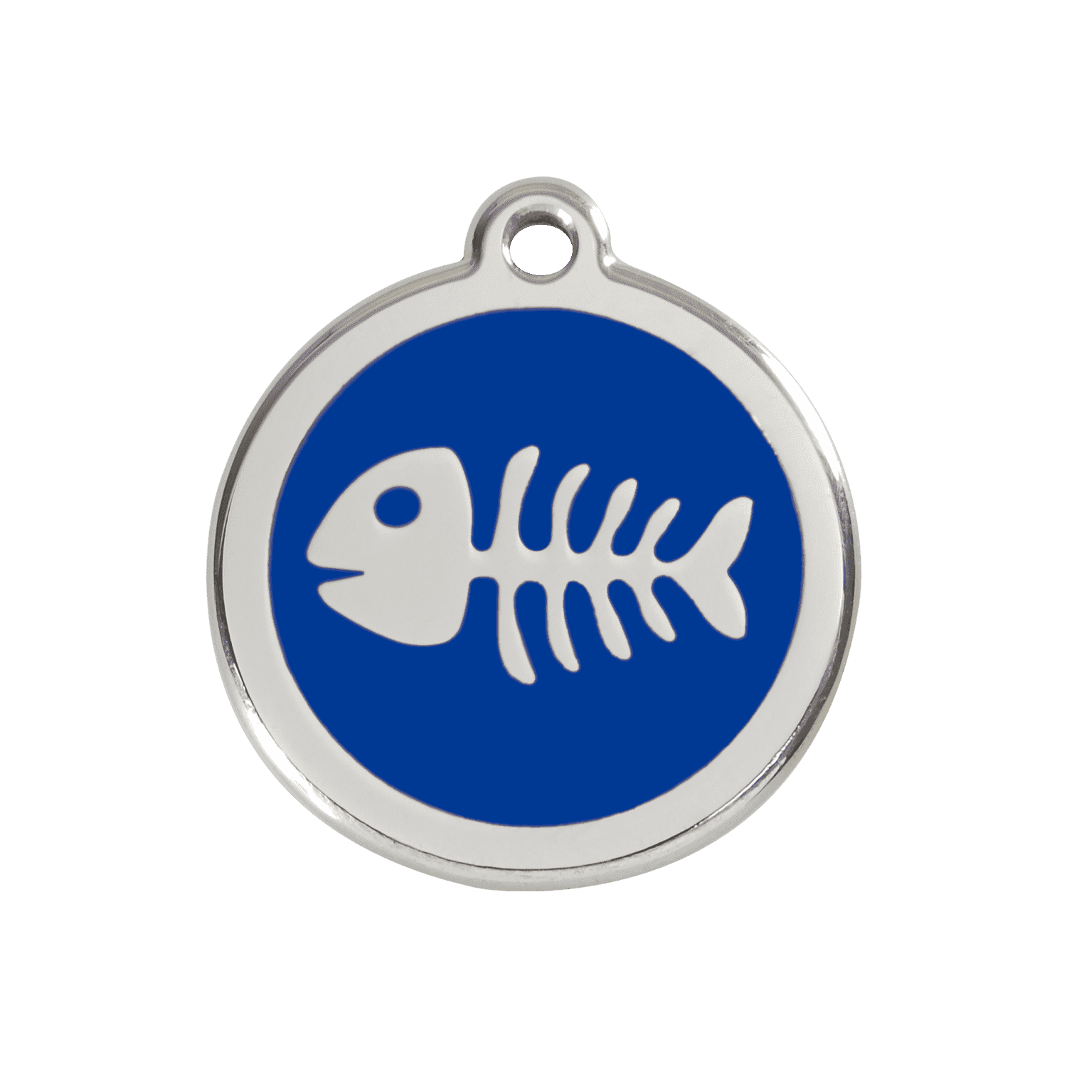 Vue avant - Médaille personnalisée pour chien Red Dingo - Squelette de poisson bleu foncé - Size M