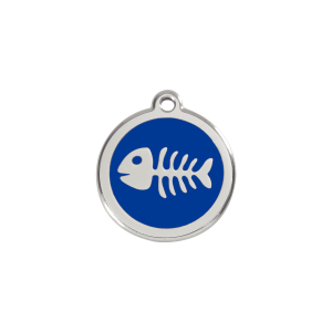Dark Blue Fish Skeleton Cat ID Tag Small