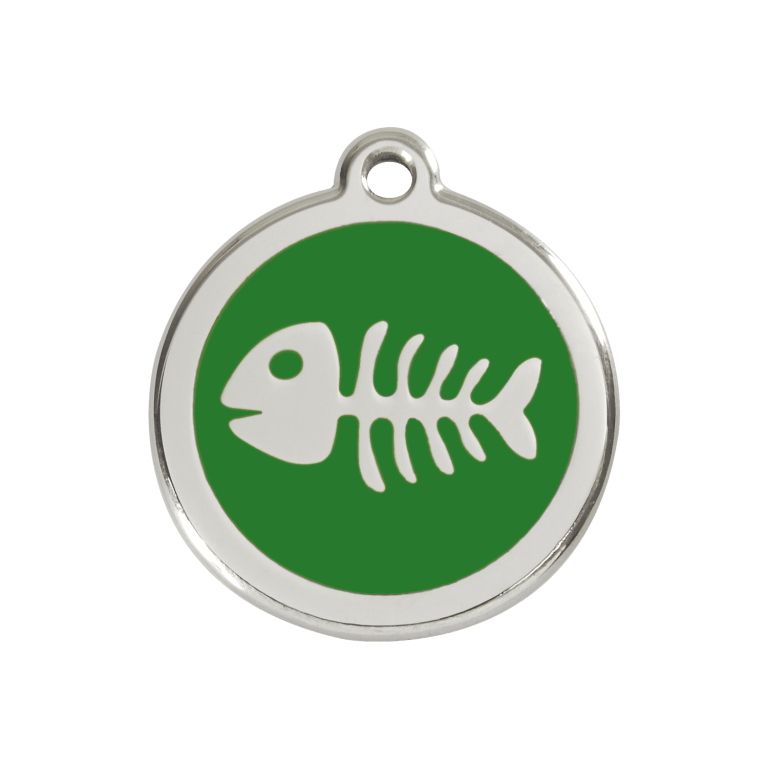 Vue avant - Médaille personnalisable pour chien ou chat - Red Dingo - Squelette de poisson vert - Size M
