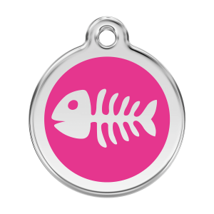 Bright Pink Fish Skeleton Dog ID Tag Large