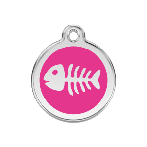 Bright Pink Fish Skeleton Dog ID Tag Medium