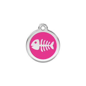 Bright Pink Fish Skeleton Cat ID Tag Small