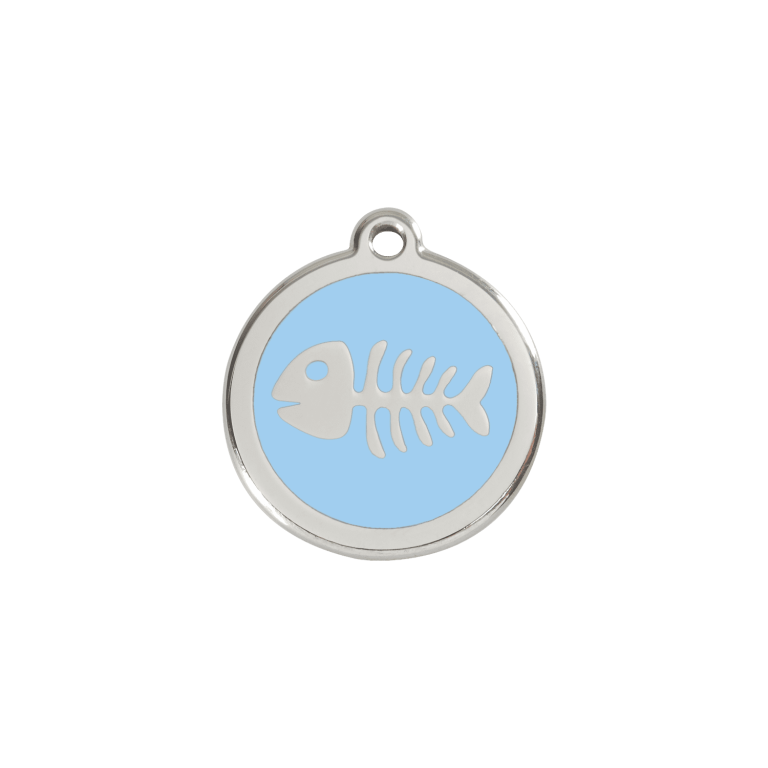 Vue avant - Médaille personnalisée Red Dingo Émail/Acier inoxydable - Squelette poisson - Bleu clair - Size S