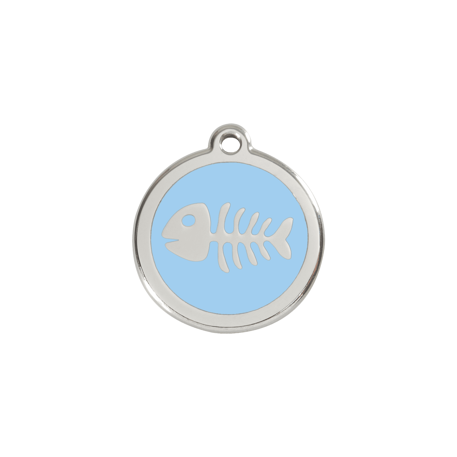 Vue avant - Médaille personnalisée Red Dingo Émail/Acier inoxydable - Squelette poisson - Bleu clair - Size S