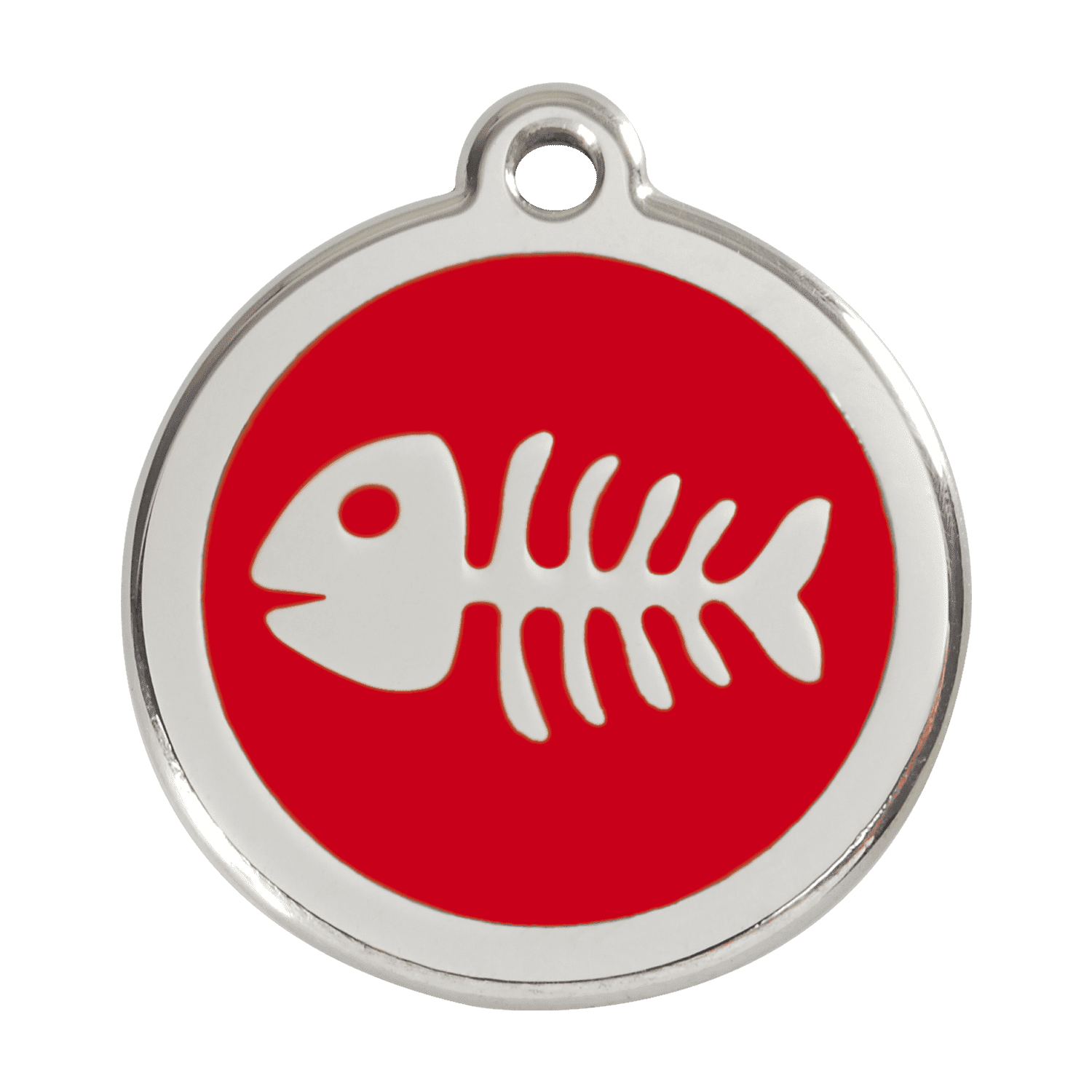 Vue avant - Médaille personnalisable Red Dingo Émail et acier inoxydable Squelette de poisson Rouge Size L
