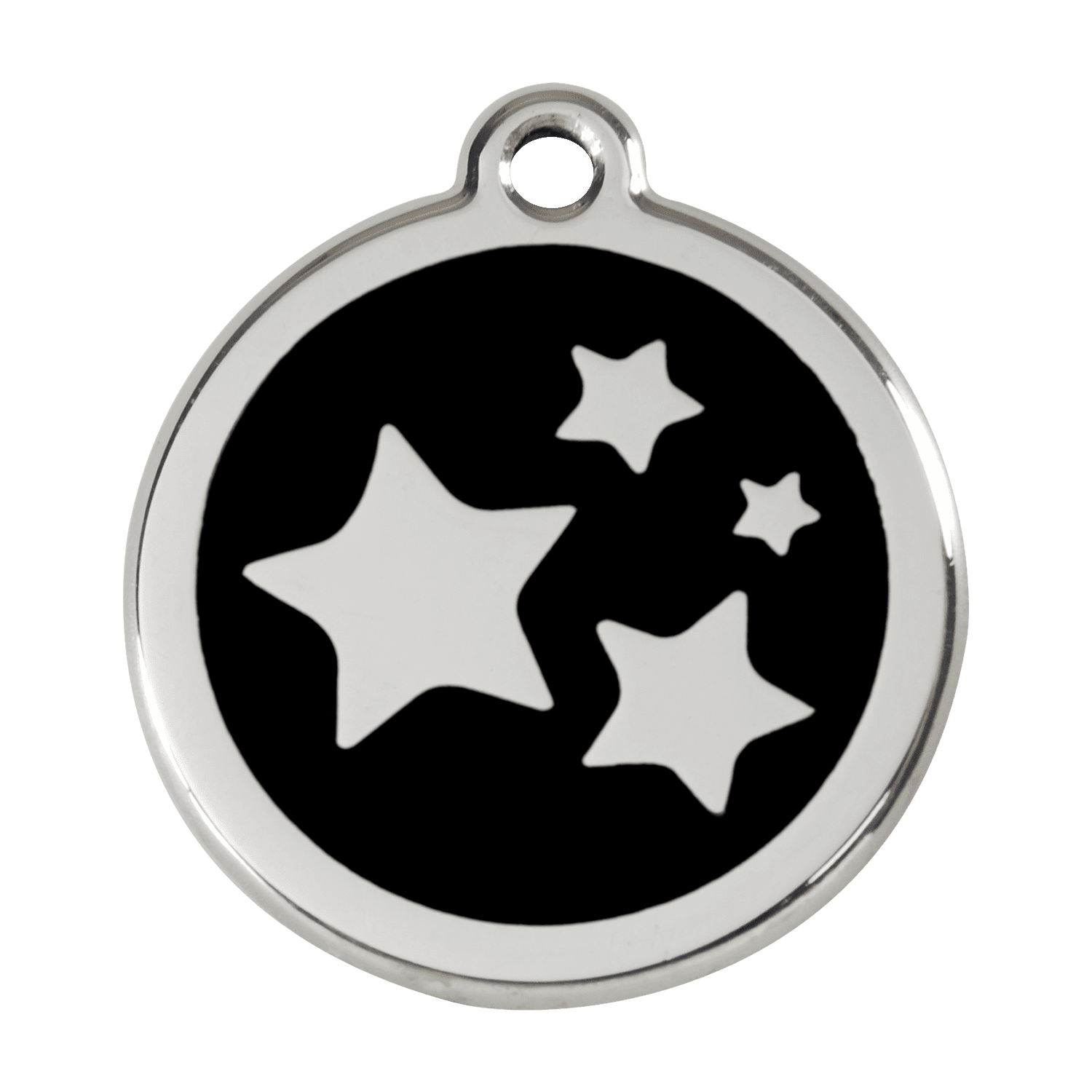 Vue avant - Médaille personnalisée pour chien Red Dingo Émail et acier inoxydable - Motif étoile - Noir - Size L