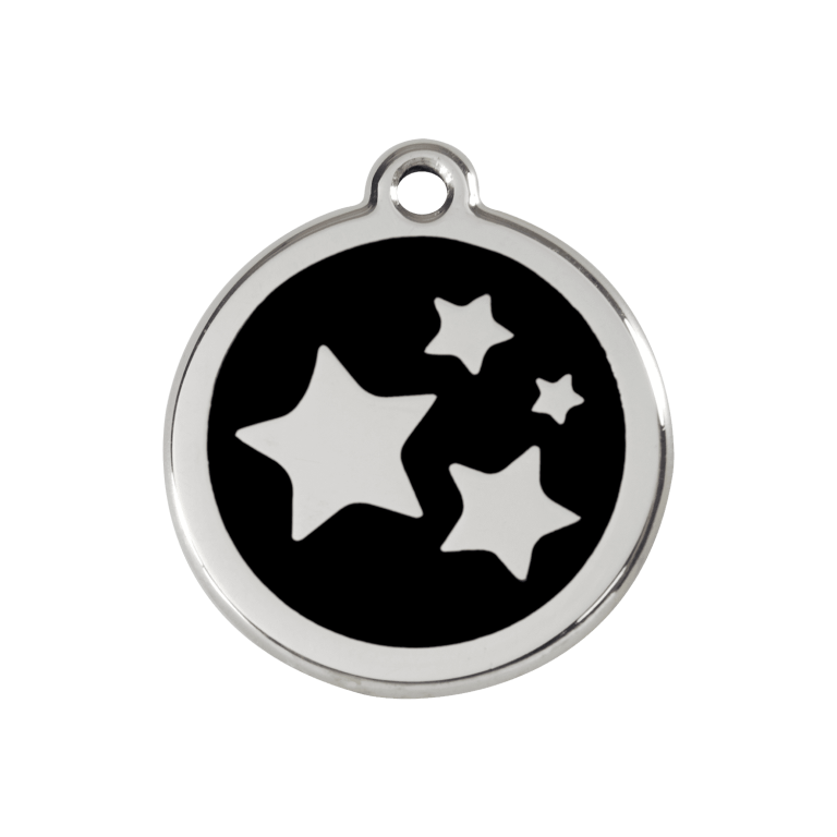 Vue avant - Médaille personnalisée pour chien Red Dingo Émail et acier inoxydable - Motif étoile - Noir - Size M
