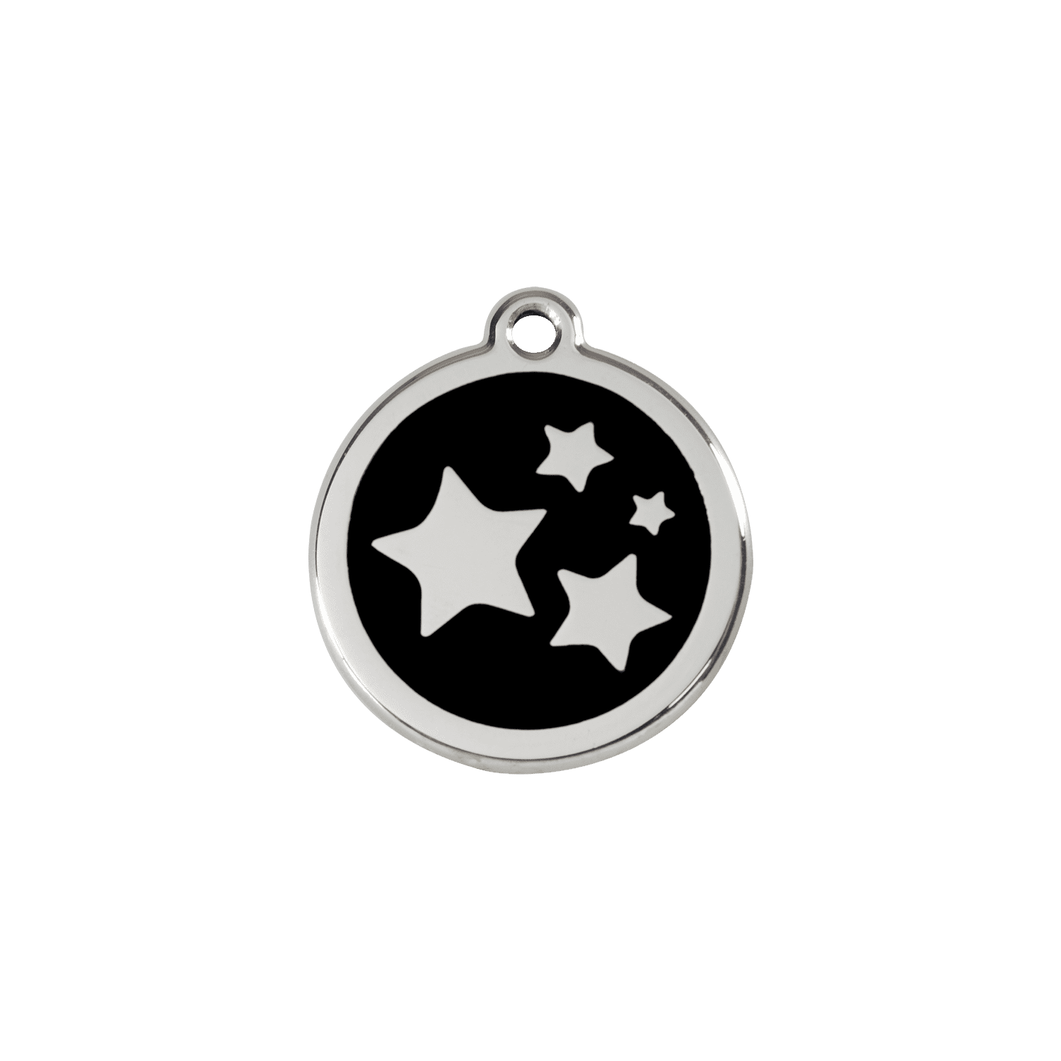 Vue avant - Médaille personnalisée pour chien/chat Red Dingo Émail et acier inoxydable - Motif étoile - Noir - Size S