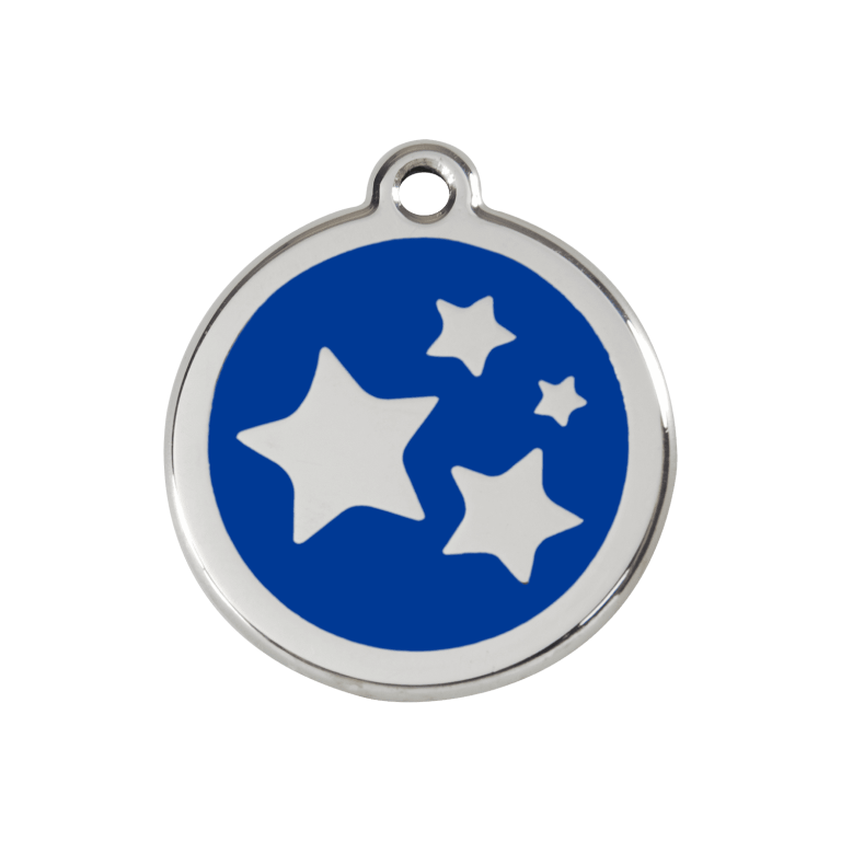 Vue avant - Médaille personnalisée pour chien/chat Red Dingo Émail et acier inoxydable - Motif étoile - Bleu foncé - Size M