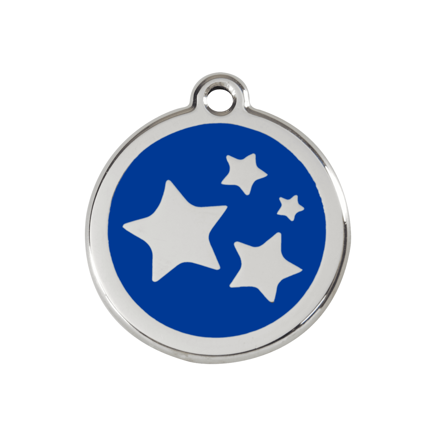 Vue avant - Médaille personnalisée pour chien/chat Red Dingo Émail et acier inoxydable - Motif étoile - Bleu foncé - Size M