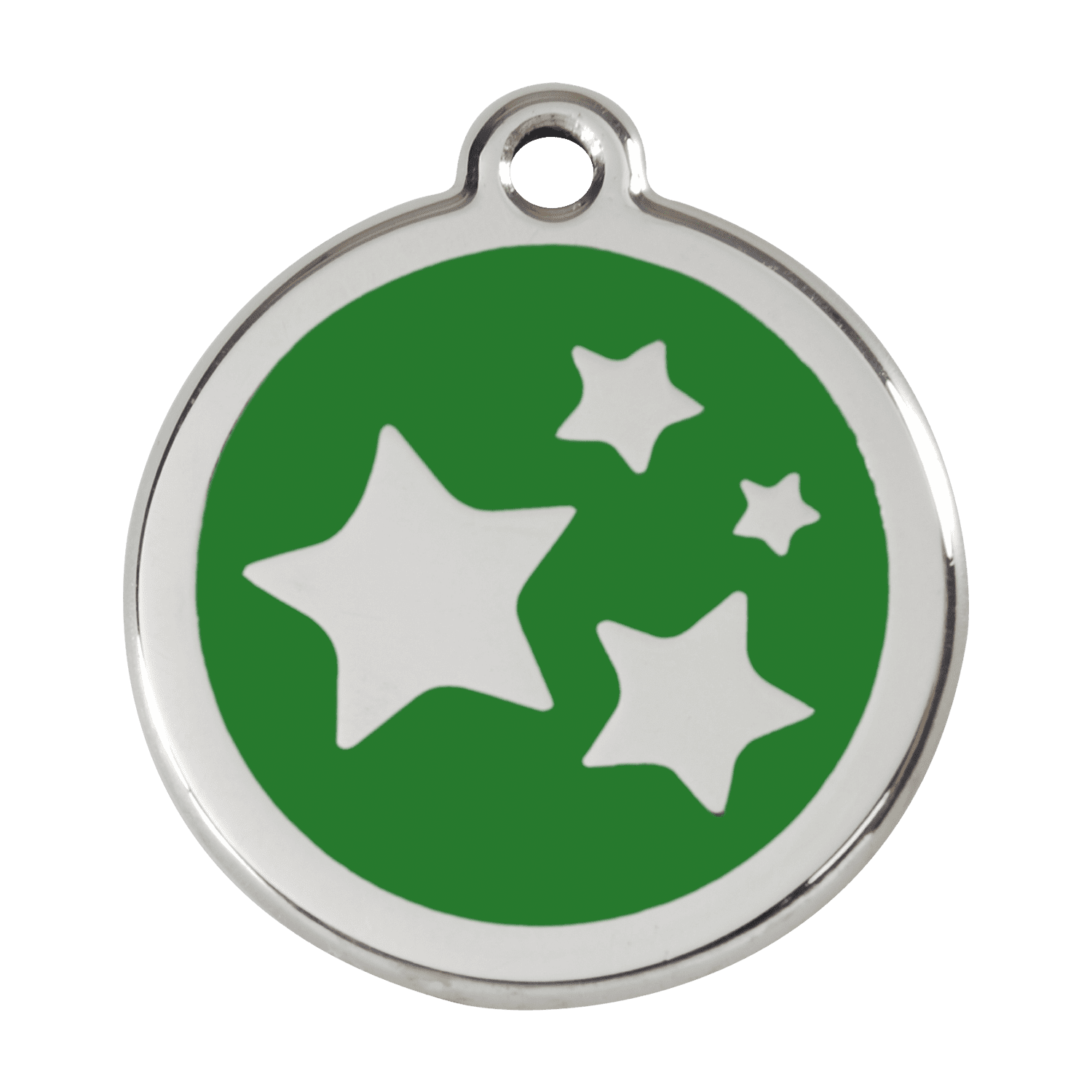 Vue avant - Médaille personnalisée pour chien Red Dingo Émail et acier inoxydable - Motif étoile vert - Size L 38.00mm