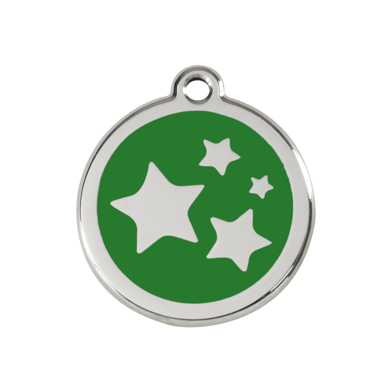 Vue avant - Médaille personnalisable pour chien ou chat - Red Dingo Émail et acier inoxydable - Motif étoile vert - Size M