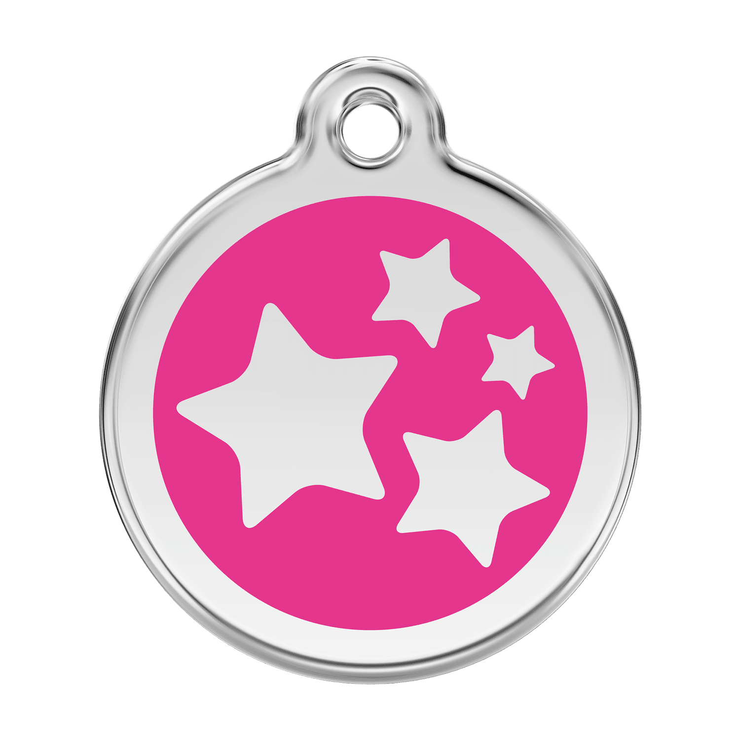 Vue avant - Médaille personnalisée pour chien Red Dingo Émail et acier inoxydable - Motif étoile - Rose vif - Size L
