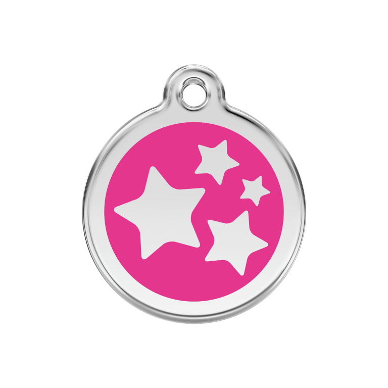 Vue avant - Médaille personnalisée Red Dingo Émail et acier inoxydable - Motif étoile - Rose vif - Size M