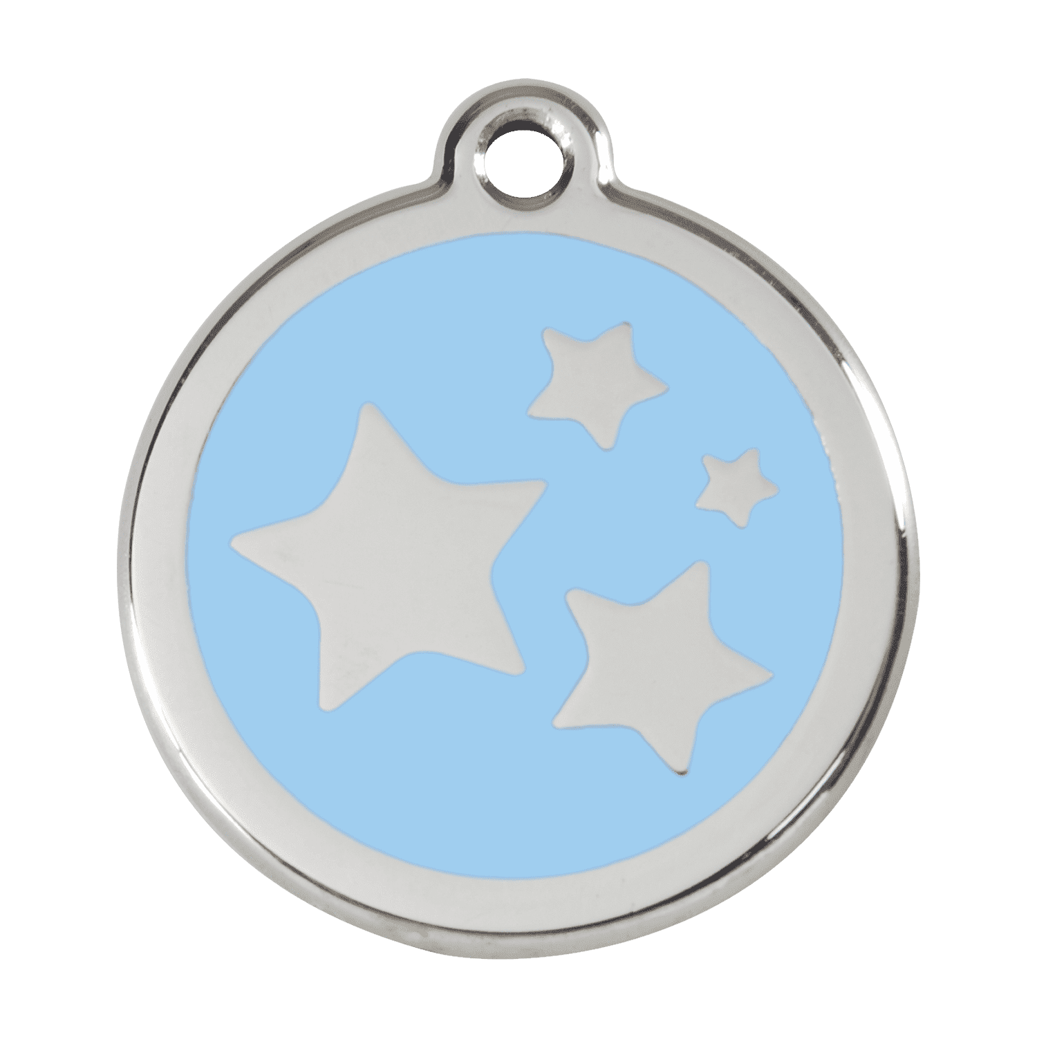 Vue avant - Médaille personnalisée pour chien Red Dingo Émail et acier inoxydable - Motif étoile - Bleu clair - Size L