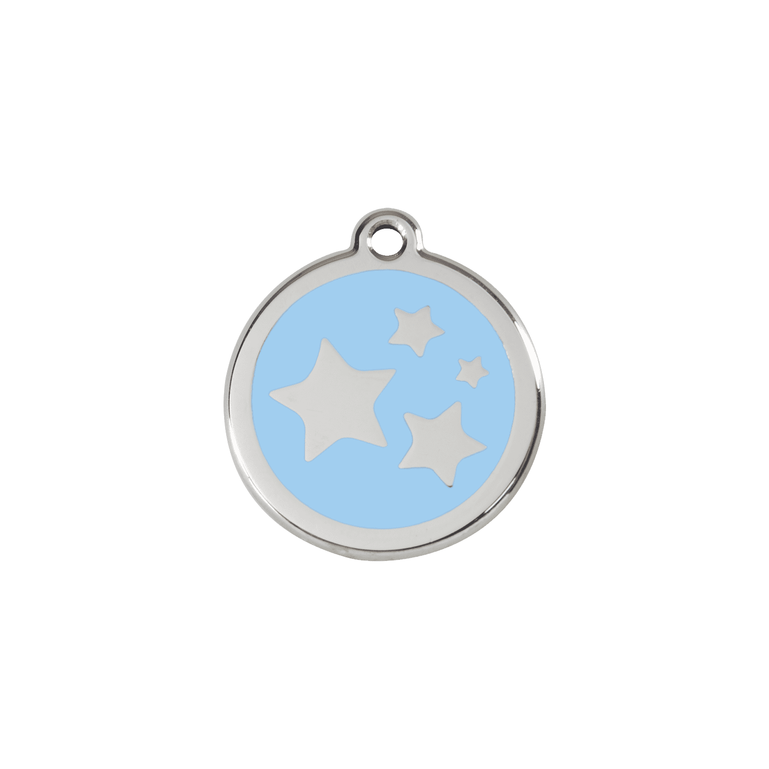 Vue avant - Médaille personnalisée pour chien/chat Red Dingo Émail et acier inoxydable - Motif étoile - Bleu clair - Size S