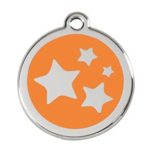 Large Orange Star Dog ID Tag in Enamel and Stainless Steel