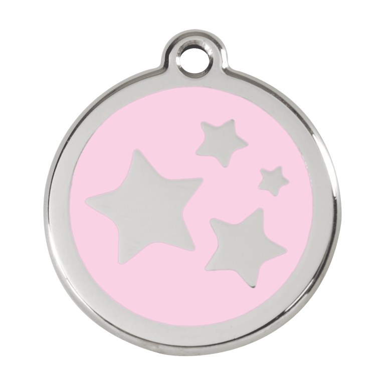 Vue avant - Médaille personnalisée pour chien - Red Dingo Émail et acier inoxydable - Motif étoile - Rose - Size L