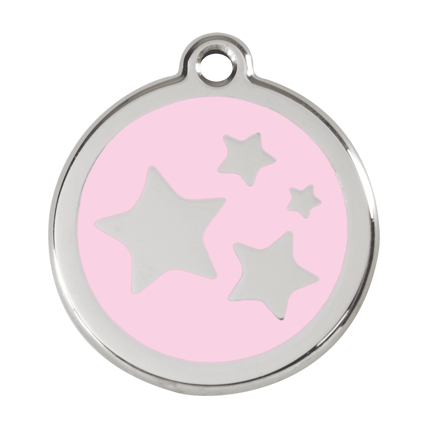 Vue avant - Médaille personnalisée pour chien - Red Dingo Émail et acier inoxydable - Motif étoile - Rose - Size L