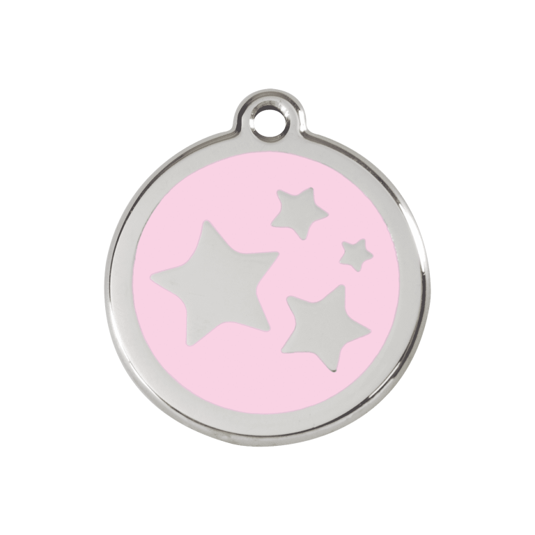 Vue avant - Médaille personnalisée pour chien Red Dingo Émail et acier inoxydable - Motif étoile - Rose - Size M