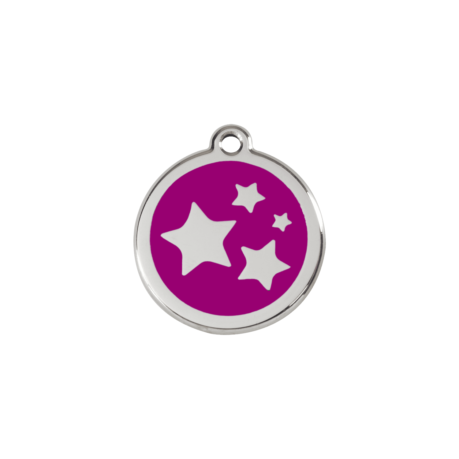 Vue avant - Médaille personnalisable pour chien/chat Red Dingo Émail et acier inoxydable - Motif étoile violet - Size S