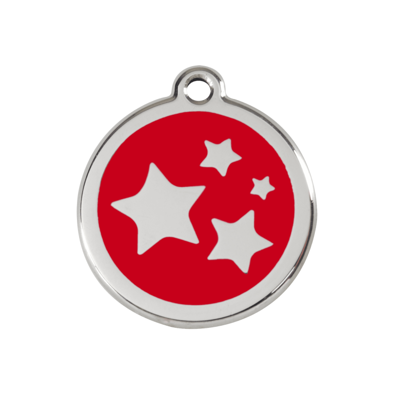 Vue avant - Médaille personnalisée pour chien Red Dingo Émail et acier inoxydable - Motif étoile rouge - Size M
