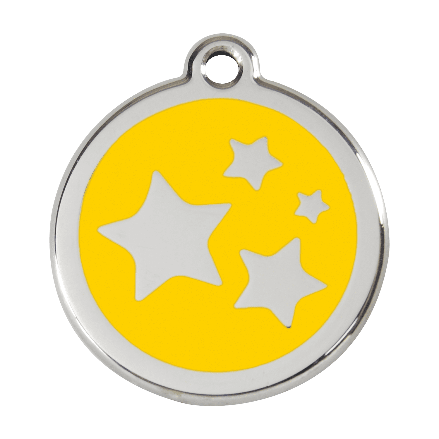 Vue avant - Médaille personnalisée pour chien ou chat - Red Dingo Émail et acier inoxydable - Motif étoile jaune - Size L