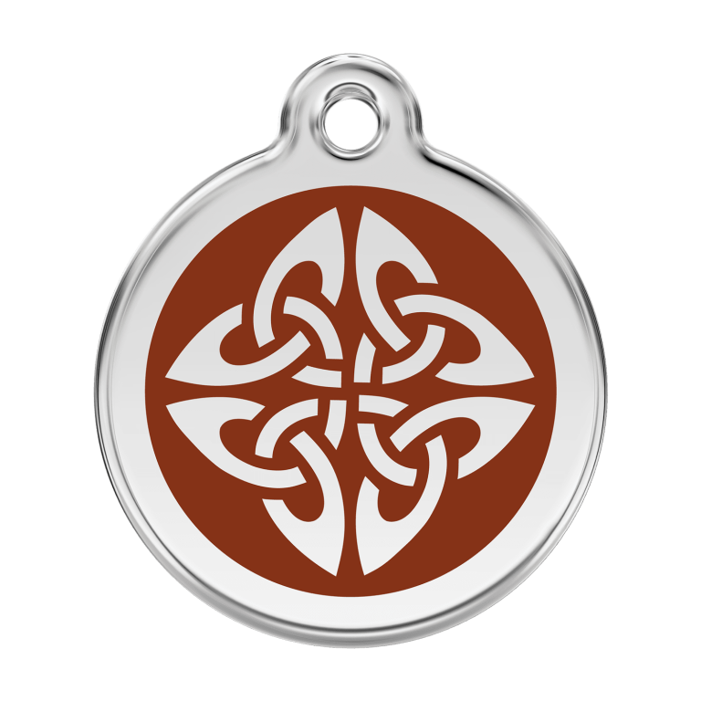 Vue avant - Médaille personnalisée pour chien Red Dingo Émail et acier inoxydable - Flèches tribales - Brun - Size L